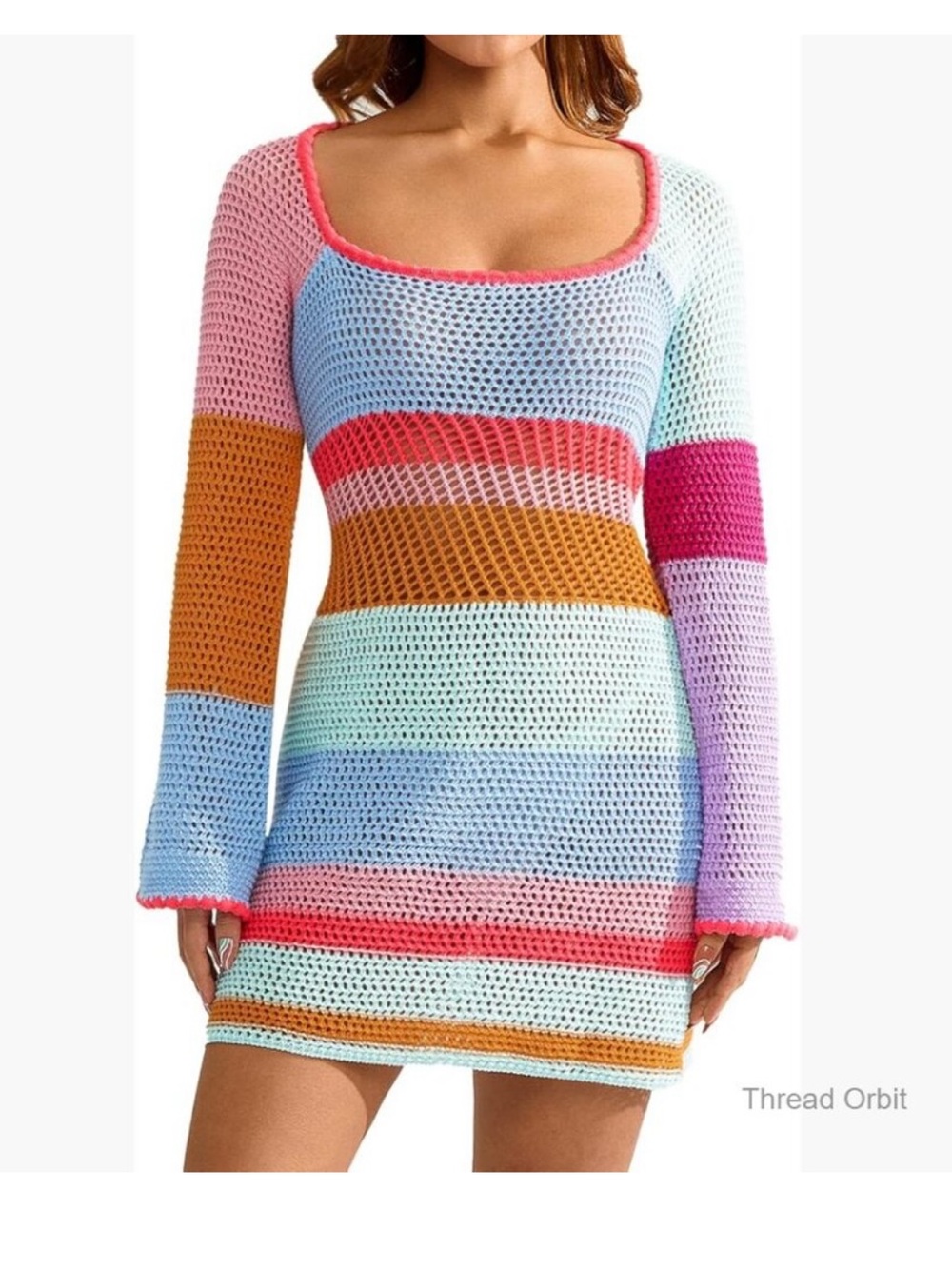 Amazon Multi-Color Crochet Swim Coverup with Scoop Neck - Picture 1 of 2